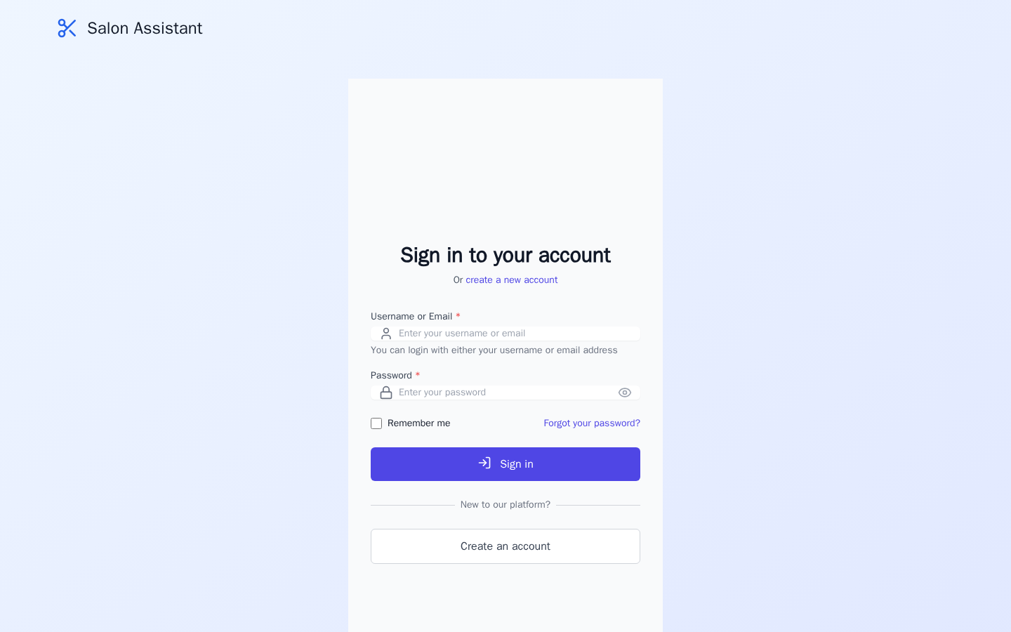 Login page