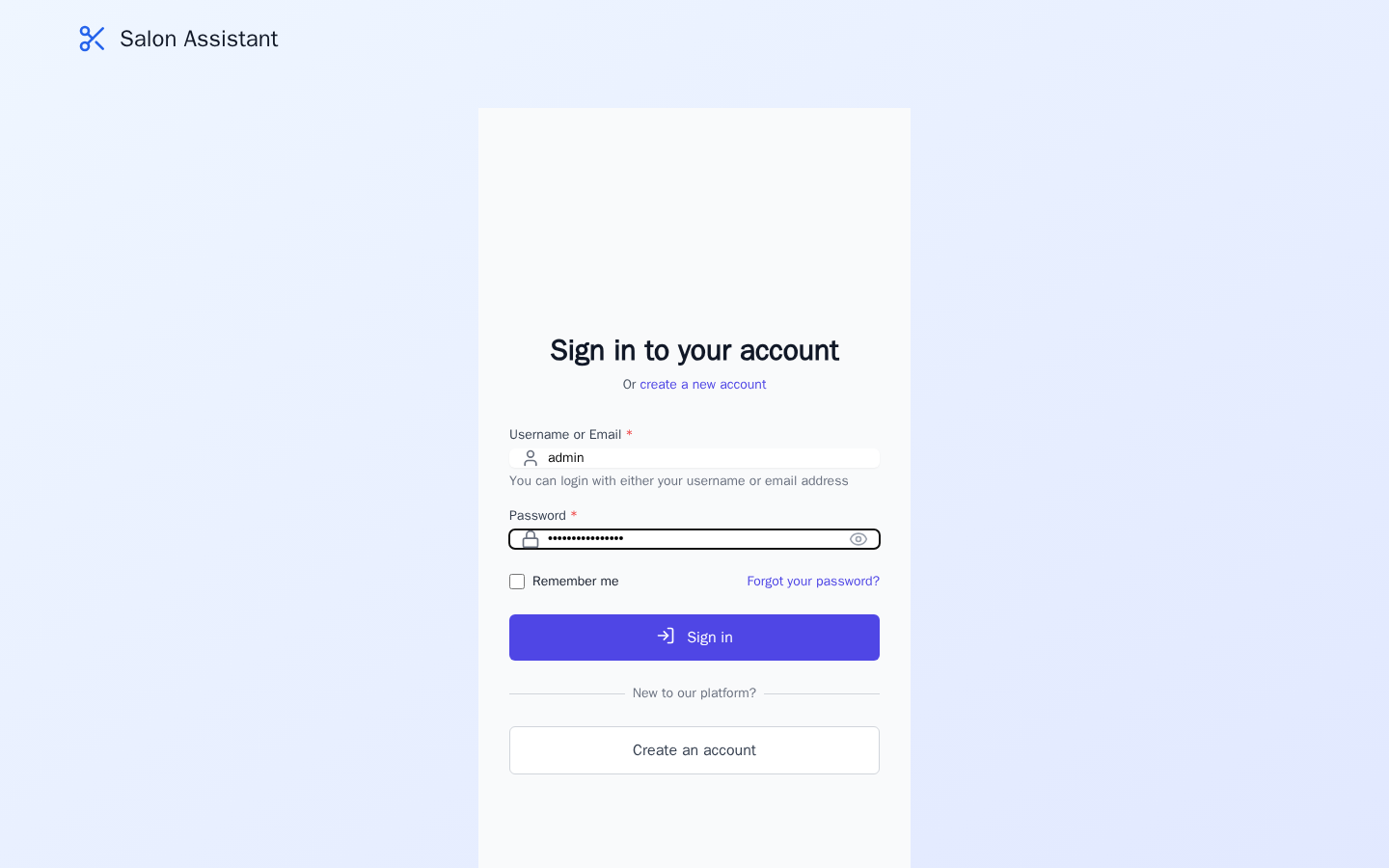 Login form with credentials filled in