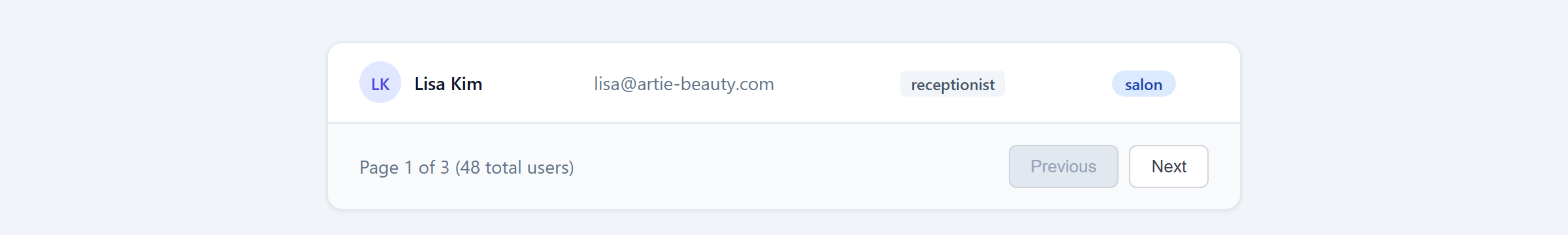 Pagination controls showing Page X of Y with Previous and Next buttons