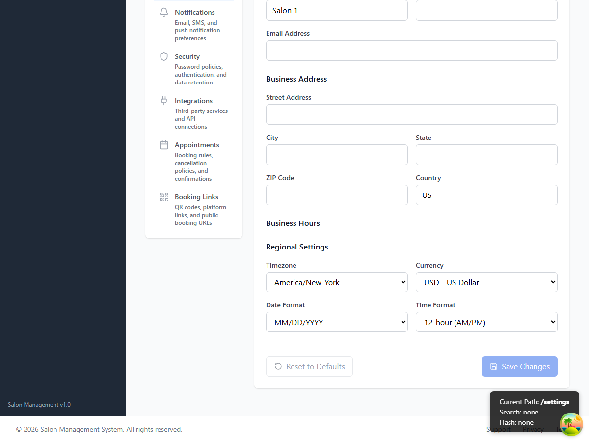 Floating booking widget button on a salon website