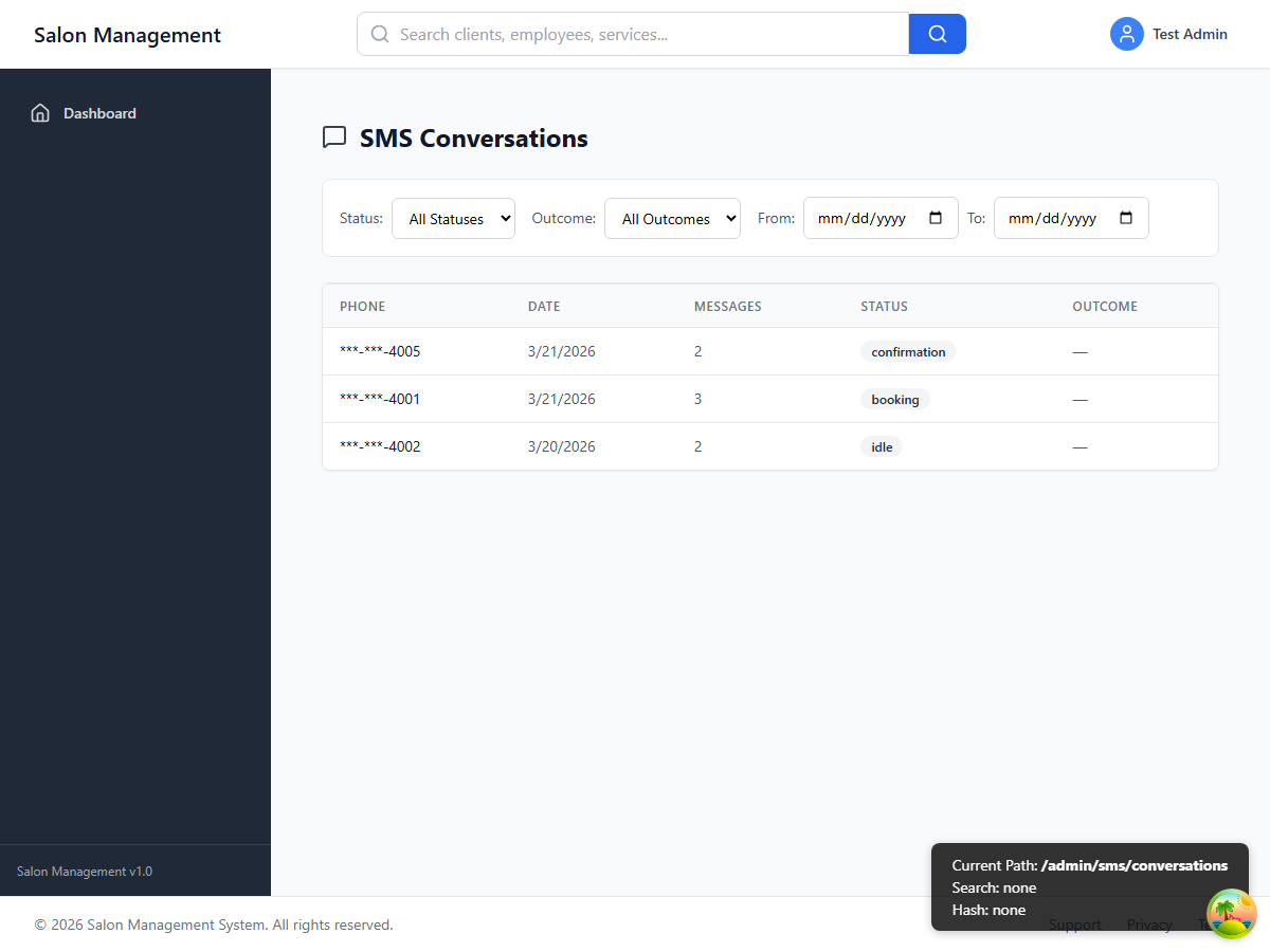 Conversation history showing a thread of messages with a client