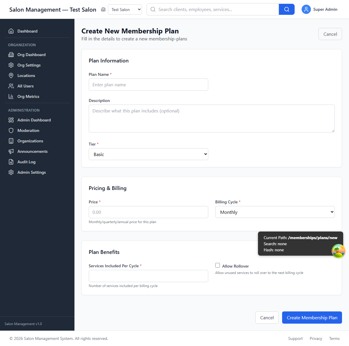 Membership plan creation