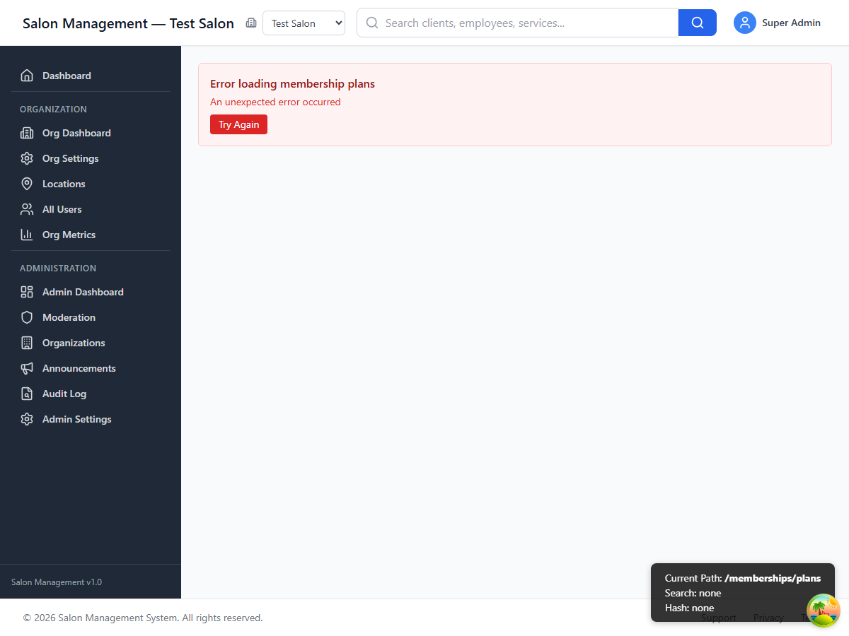 Membership plans list with filters
